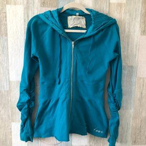 FOR LOVE AND LIBERTY Hooded Sweatshirt Women’s size S Teal Blue Embroidered